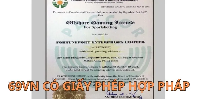 69VN có giấy phép hợp pháp rõ ràng